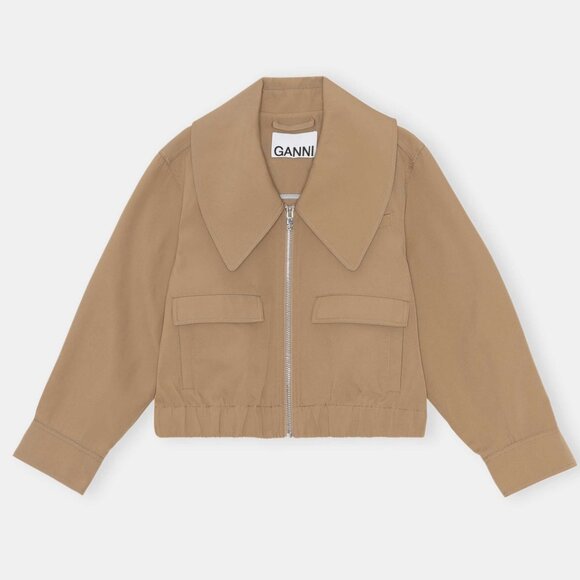 GANNI heavy twill beige wide collar jacket, size EU 32 / US XS or US 2 - Picture 2 of 7